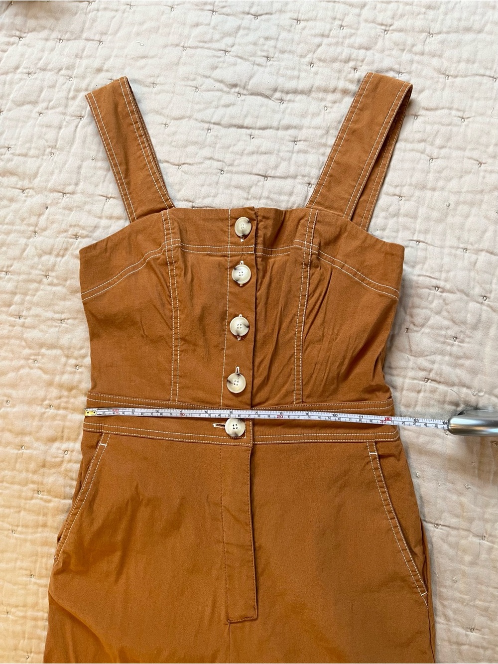 Anthropologie Camel Portside Button-Front Sleeveless Square-Neck Jumpsuit - Picture 6 of 9